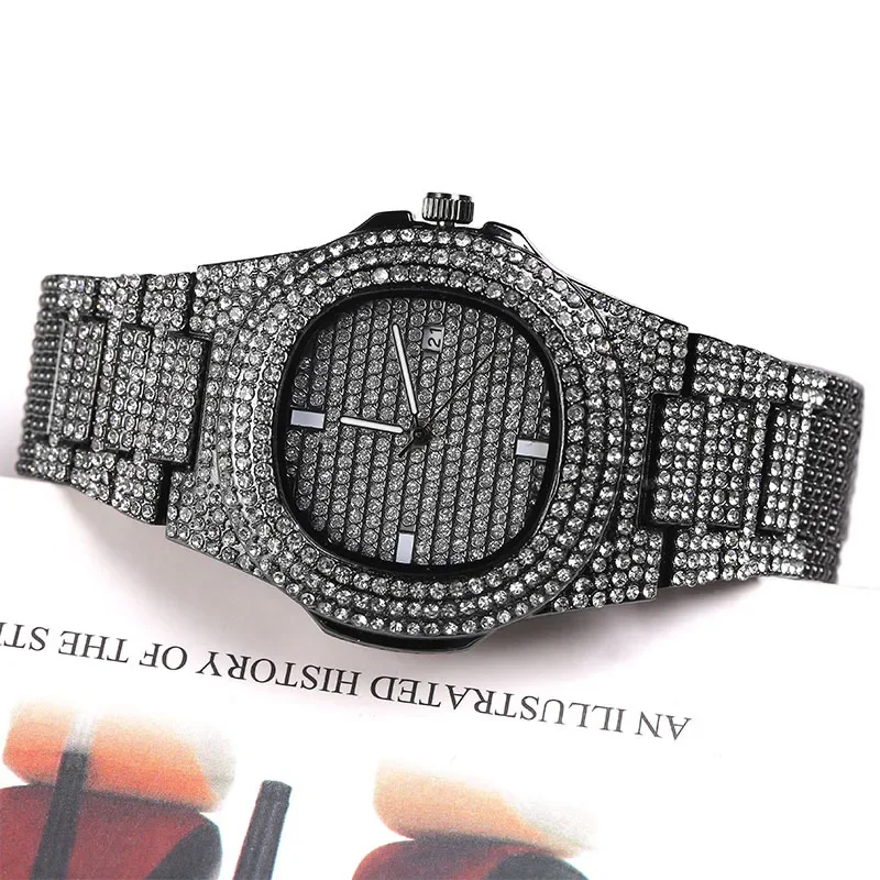 FANHHUI Hip Hop Mens saatler tarih kuvars bilek saatleri altın renk paslanmaz çelik İzle Link zinciri bilezik erkekler takı için