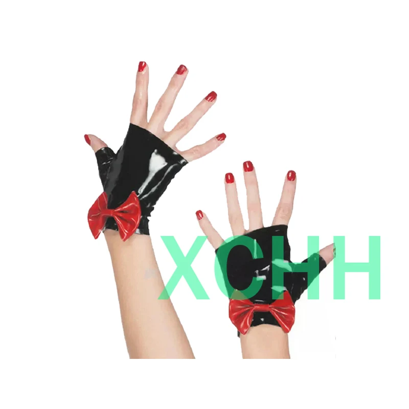 

Latex Black with Red Bows No Fingers Short Wrist Gloves