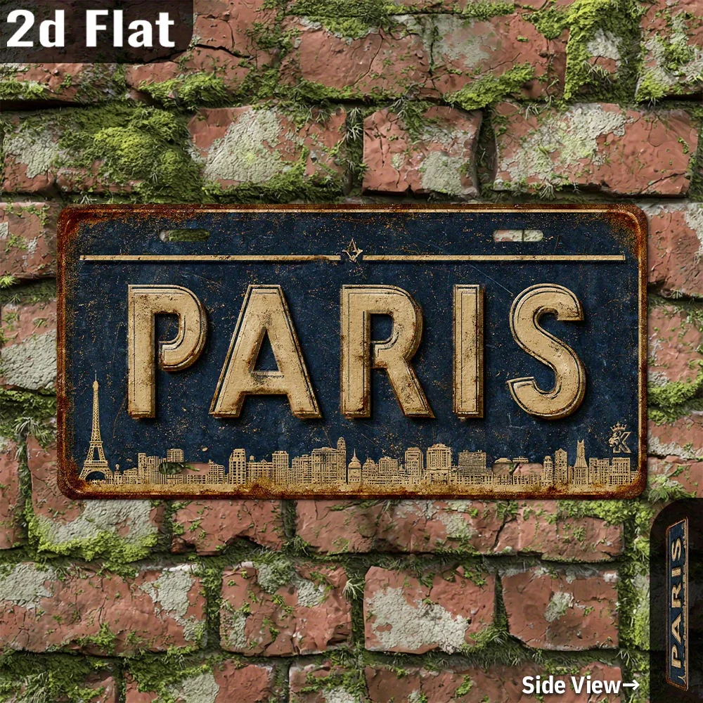 2D Flat, 1pc Vintage Paris Metal Wall Art Sign - 11.9