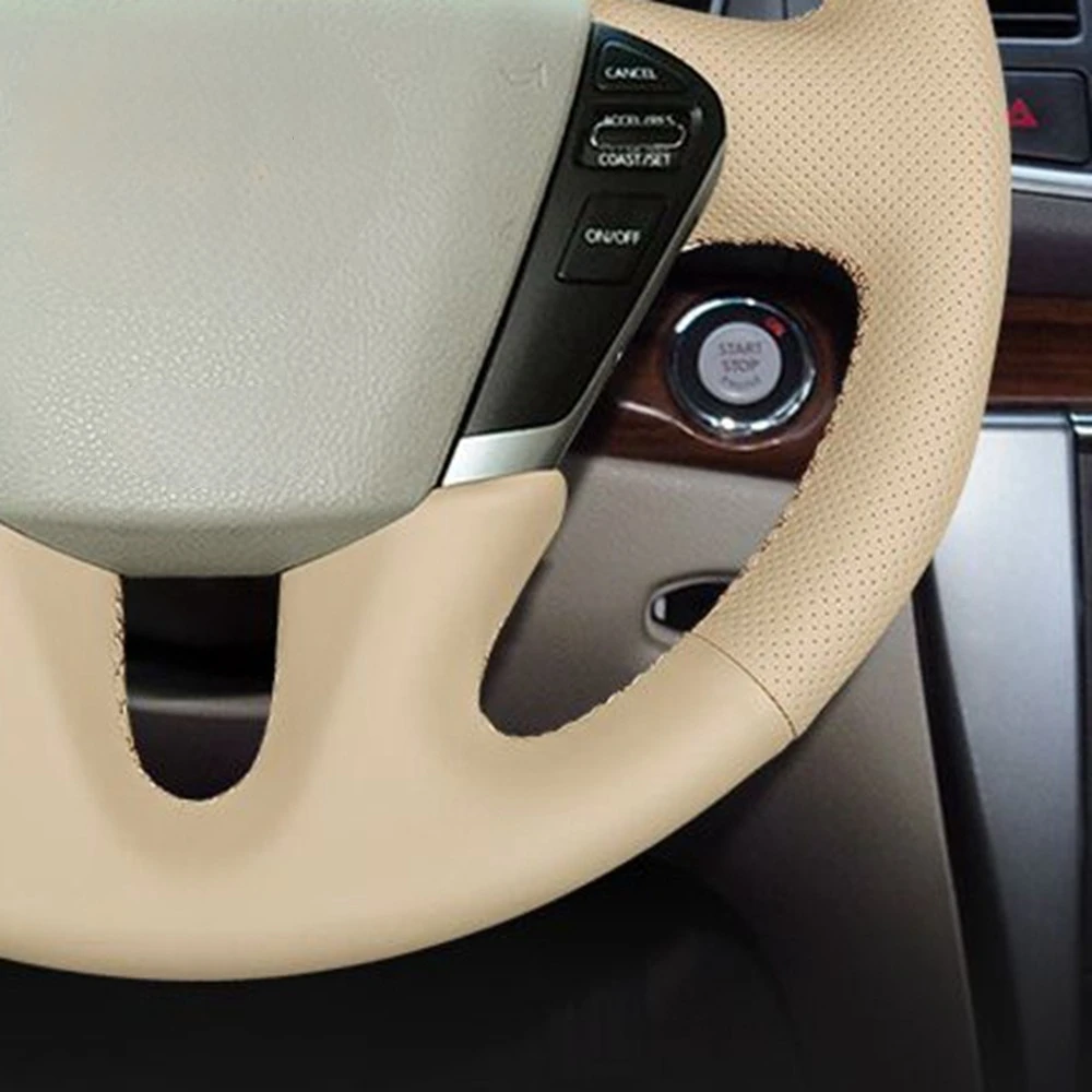 Car Steering Wheel Cover Non-Slip Beige Artificial Leather For Nissan Teana 2008-2012 Murano 2009-2014 Quest 2011-2017