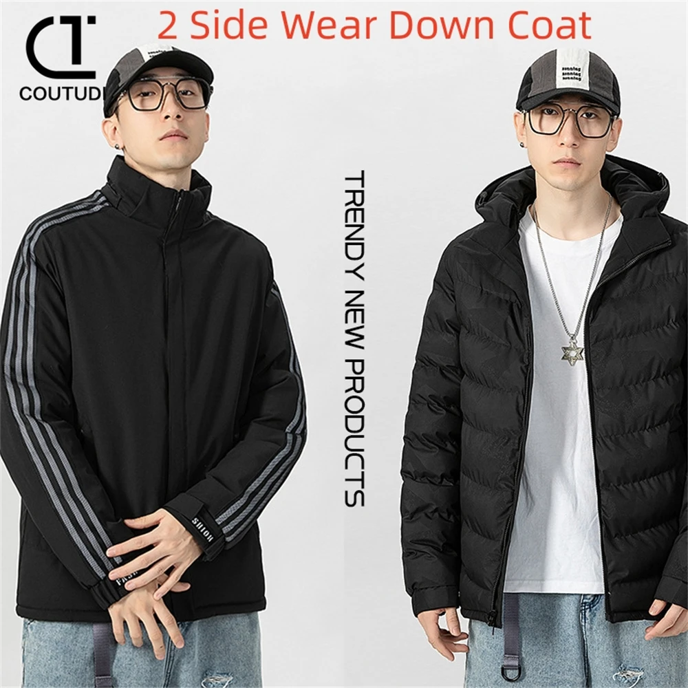 COUTUDI-Men\'s Winter Down Coat, 2-Side Wear Jacket, Casual Outdoor Hooded Parkas, Male Overcoat, Male Overcoat, 2024