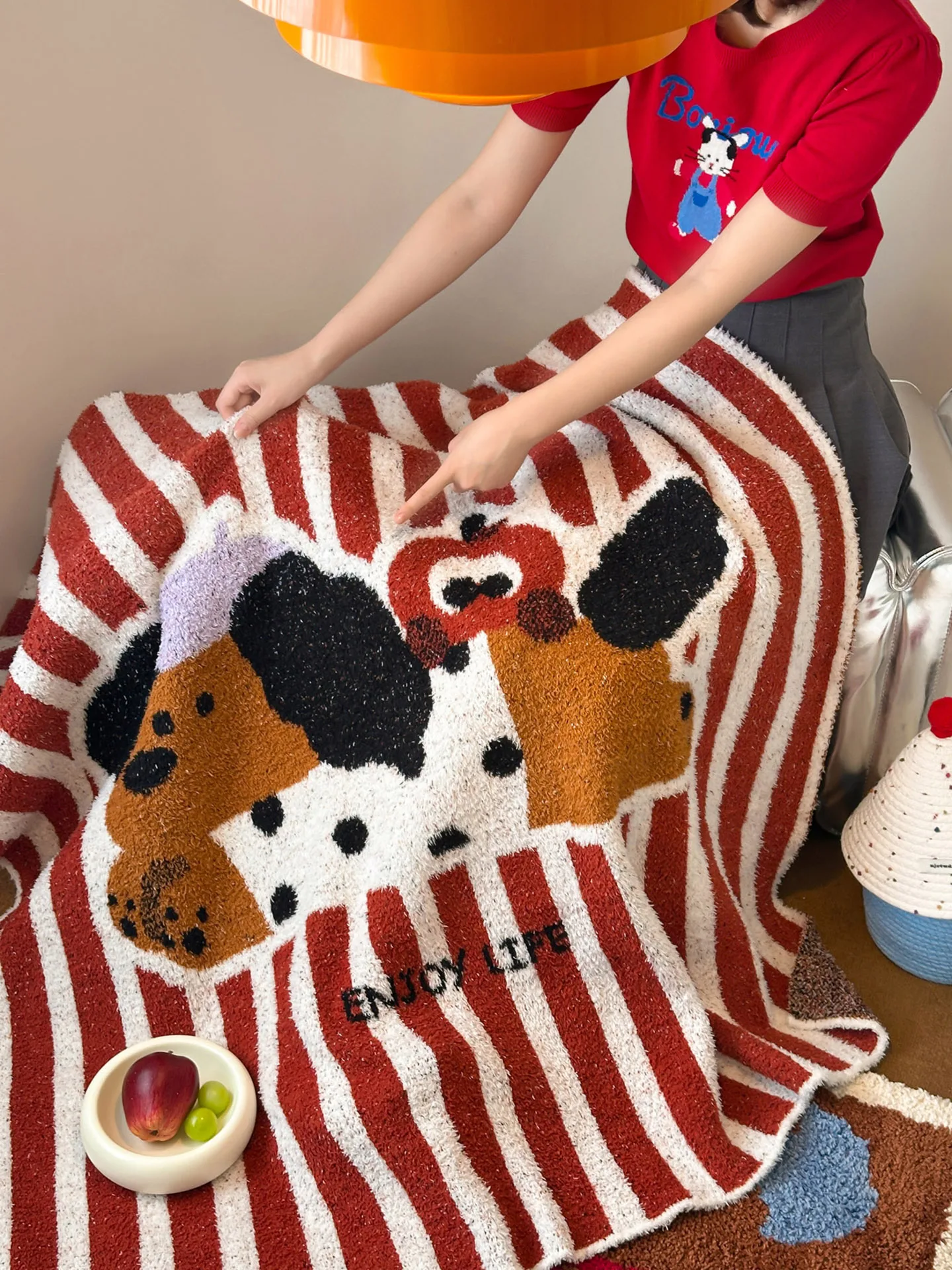 

Мягкое вязаное фланелевое одеяло с американским полосатым узором для собак, для дневного сна на диване, осень-зима-весна