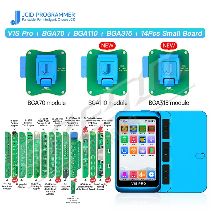 JC V1SPRO Programmer Rewrite Data for IPhone 6-14 Read Write &Format/Screen True Tone Fix  with BGA315 BGA110 BGA70 BGA60 Socket