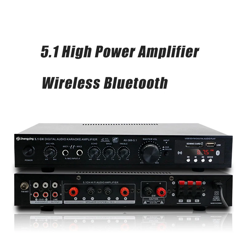 

5.1 Stereo Audio Amplifier Receiver Bluetooth 6 Channel Home Theater Audio Stereo System Components Home Amplifier FM Radio