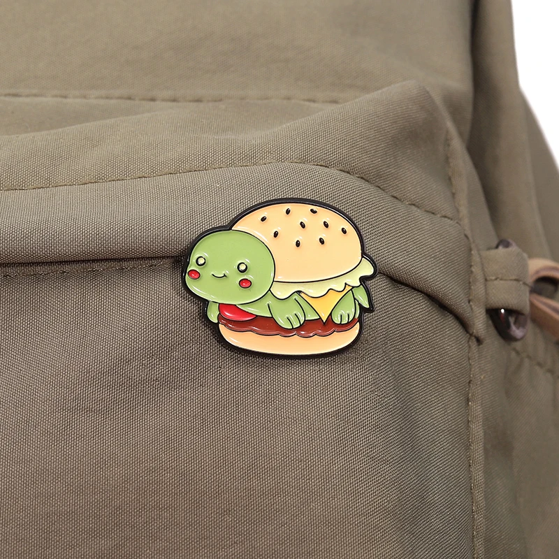 1-2pcs Cartoon Animal Badge - Cute Burger Enamel Brooch - Collar Metal Pin - Shirts, Bags, Fashion Accessories - Gift for Friend