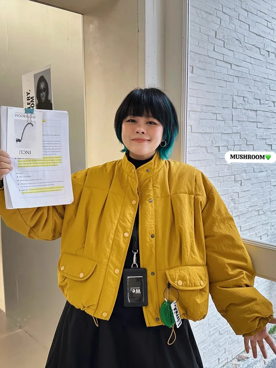 

Miss Musoom Head 2025 Autumn Winter New Sle Korean Retro Casual Faion Sewn Pleat Pure Color Cotton Jaet Women