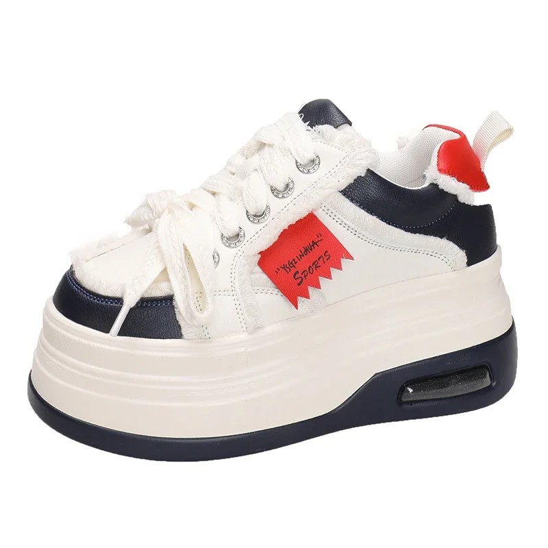 

Новые женские массивные кроссовки, осенние кожаные туфли на высокой платформе, вулканизированная обувь на толстой подошве, дышащая женская повседневная обувь для папы 8 см