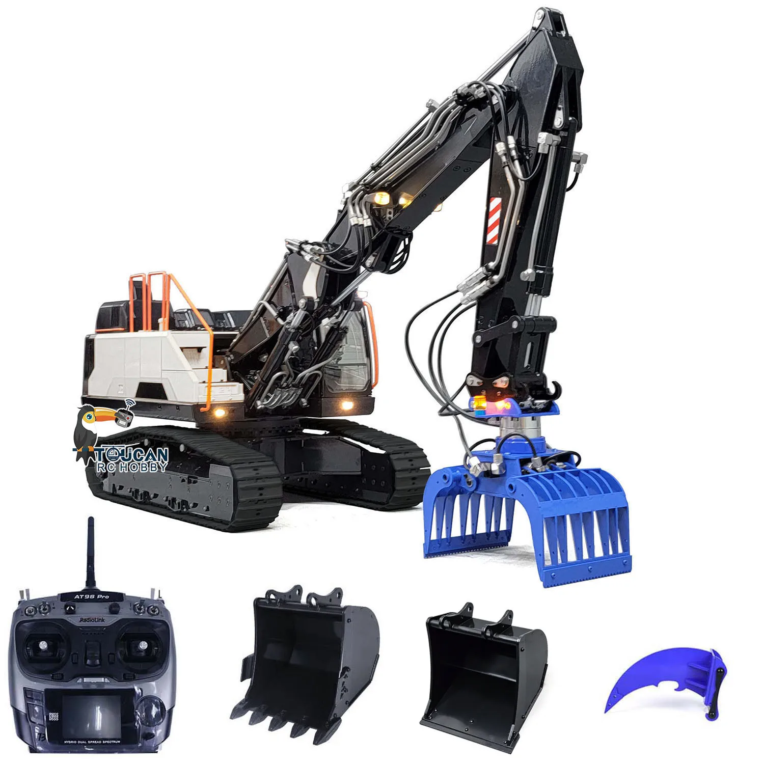 MTM 1/14 RC รถขุดไฮดรอลิก EC380 โลหะติดตาม 3 แขนไฟรีโมทคอนโทรล Digger Toucan ของเล่นรุ่น TH22510