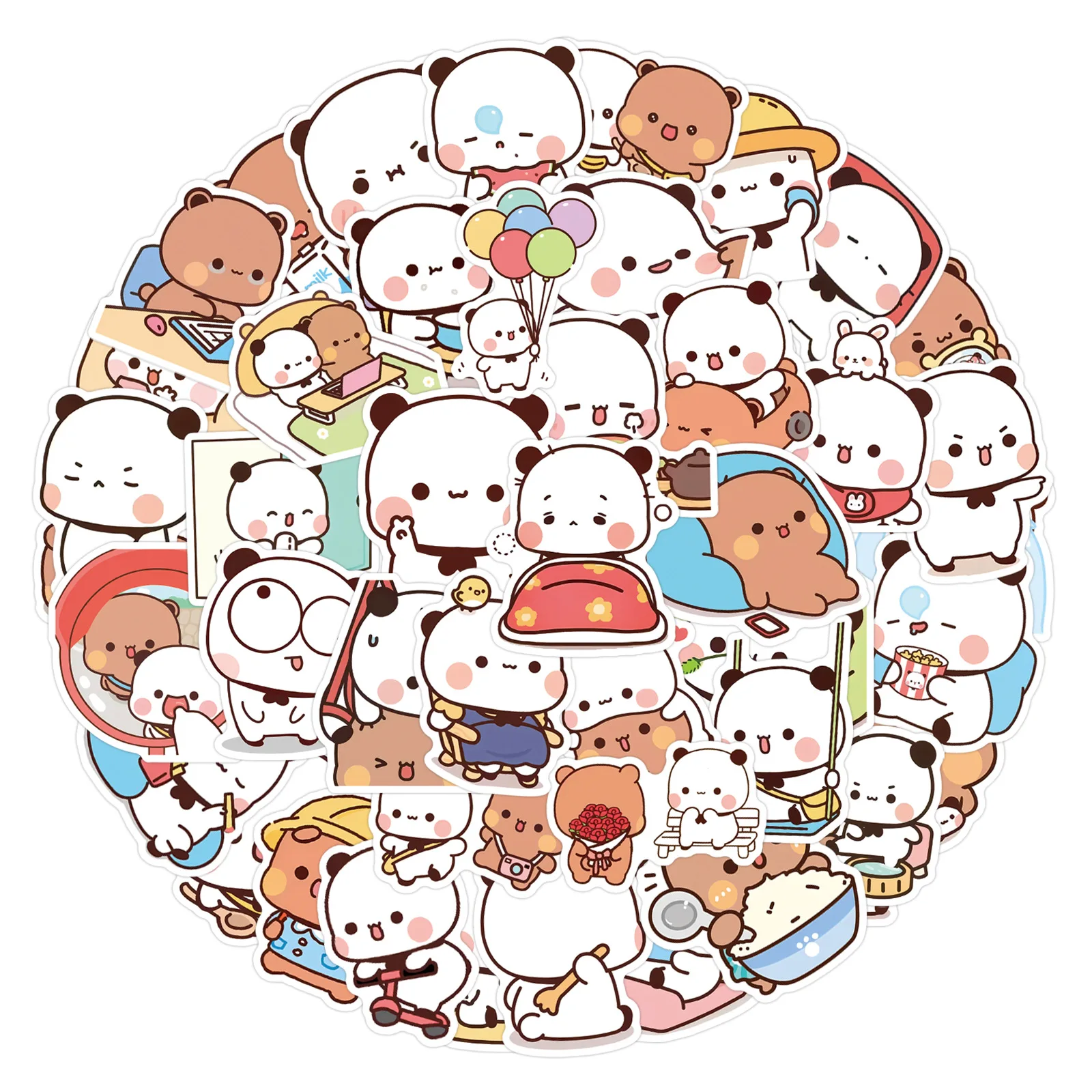 10/50PCS Kawaii Bear and Panda Bubu And Dudu Decal Stickers Cartoon Cute Fun Doodle Waterproof Decal Kids Toy Decorative Guitar