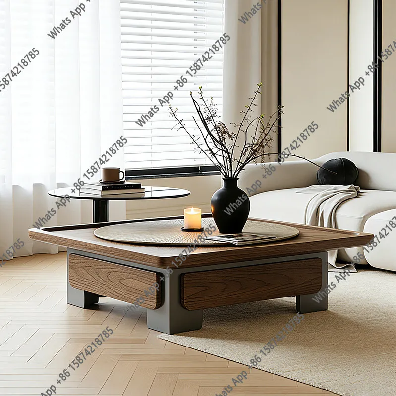 HHxMedieval Solid Wood Coffee Table Black Walnut Color Matching Tea Table Living Room Italian Light Luxury Tea Table Size Combin