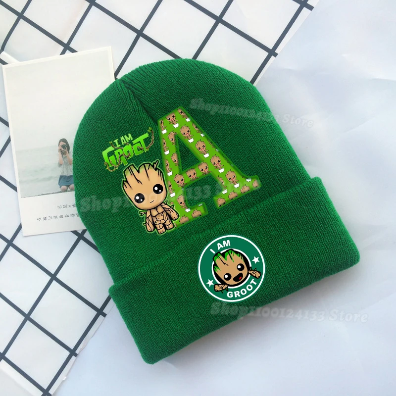 

Marvel Groot Baby Knitted Hats Letters Disney Role Cartoon Print Cap Kids Outdoor Winter Warmth Headgear Childern' Birthday Gift