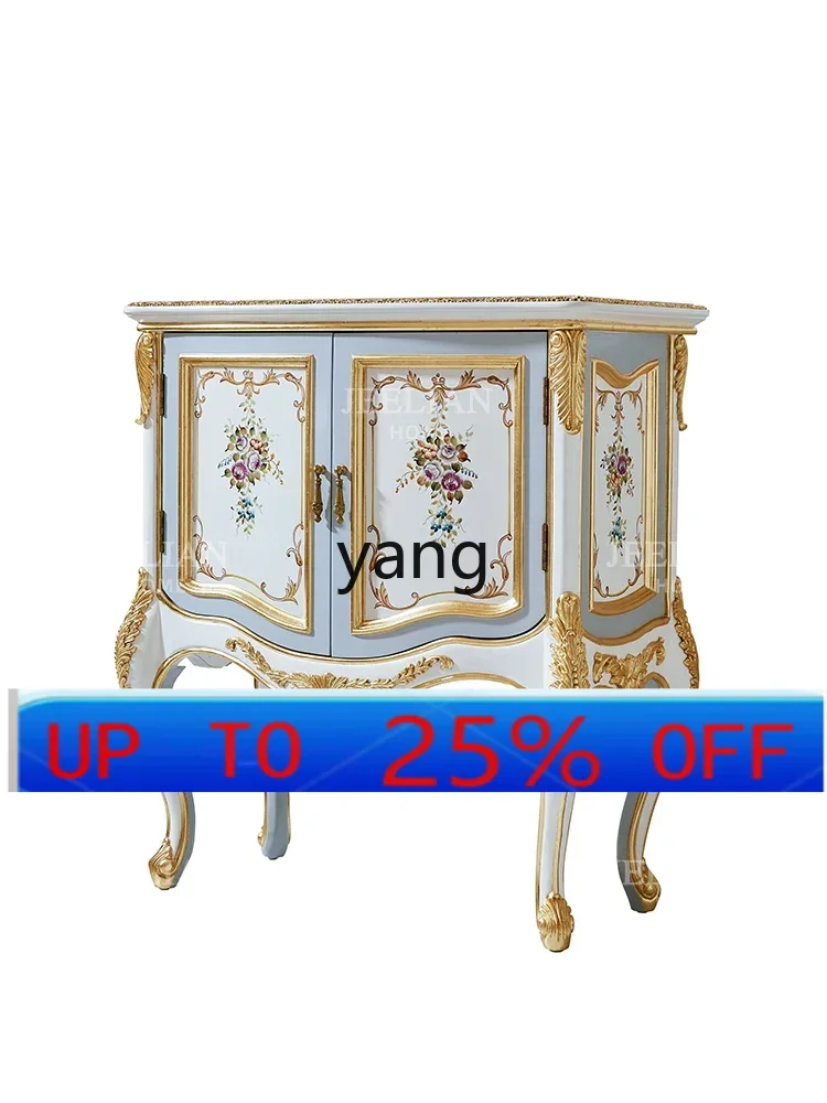 

LMM Luxury Living Room Solid Wood Curio Cabinet Exquisite Romantic Hand Painted Flower Drawing Gold Foil Entrance Cabinet