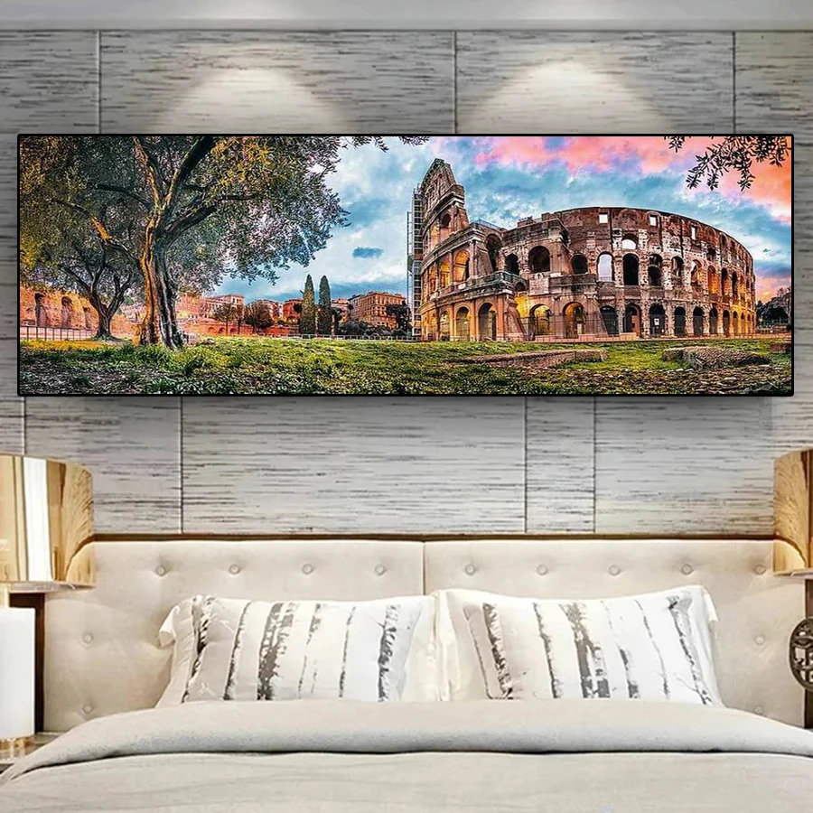 Fullcang Extra Large Size Diamond Painting New 2024 Ancient Buildings Diy Full Mosaic Embroidery Scenic House Picture Wall Decor