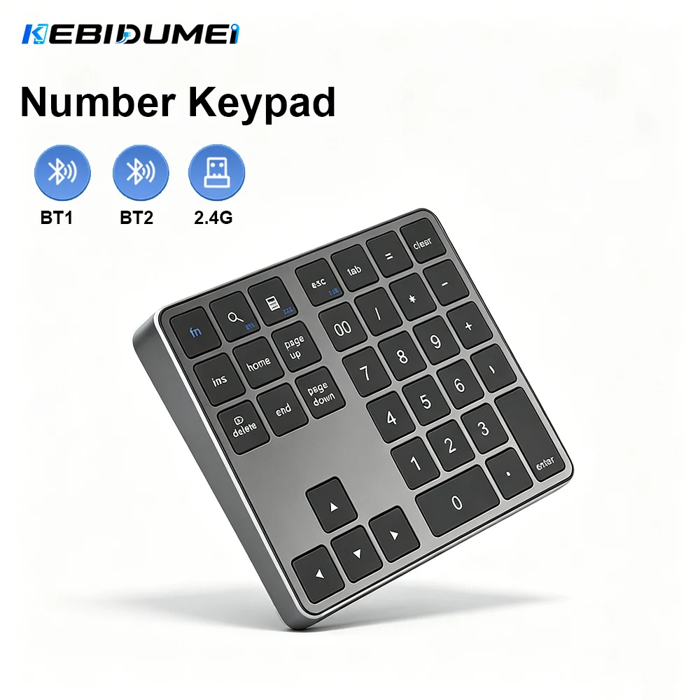 Teclado Numérico Dual Mode KEBIDUMEI, Teclado Sem Fio Bluetooth 2.4G Mini, Recarregável de 300mAh para PC, Laptop e Macbook