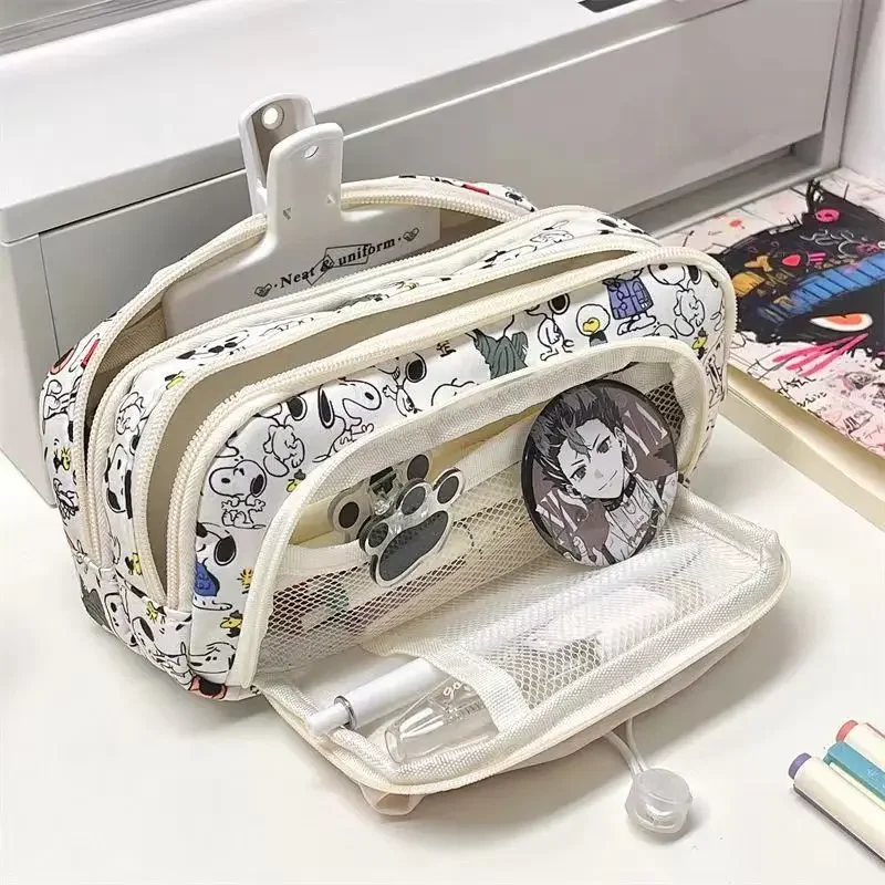 سنوبي pencelcase متعدد الطبقات قماش الرباط القلم حقيبة Kawaii الكرتون القرطاسية حقيبة التخزين الطلاب اللوازم المدرسية الهدايا