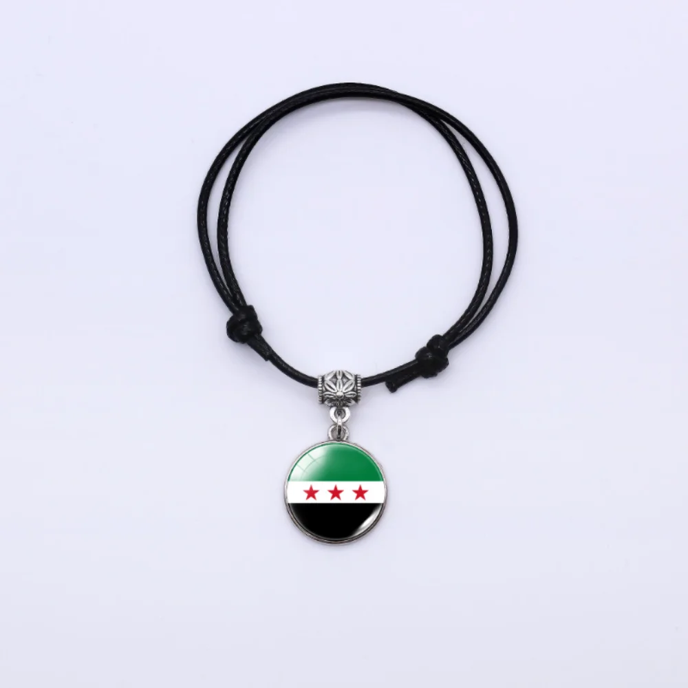 New Syrian Flag Pattern Time Gem Minimalist Style Black Hand Rope Bracelet Adjustable Length for Men Women