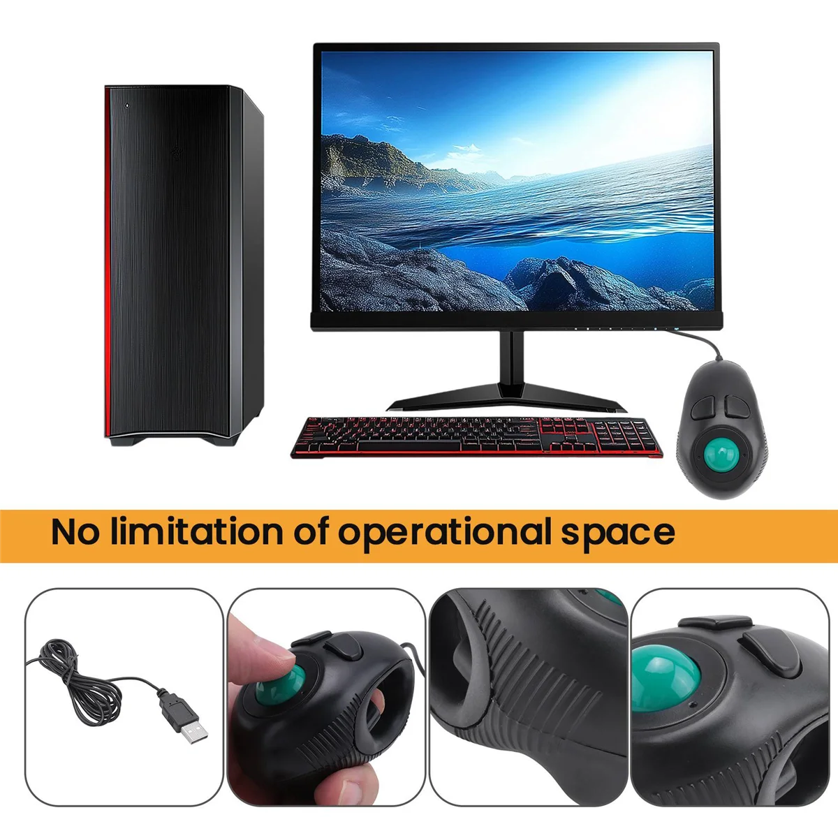 Neue tragbare Finger Hand 4D USB Mini Trackball Maus