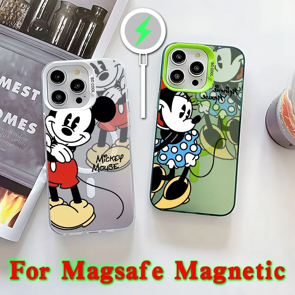 حالة الهاتف المغناطيسي لفون ، لطيف مضحك ميكي ميني ، Magsafe غطاء مطلي بالفضة لفون 11 ، 12 ، 13 ، 14 ، 15 ، 16 Pro Max ، Plus ، إبداعي #4
