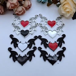 5psc 55*38mm Creative Devil's Heart Enamel Peach Heart Devil's Wings Pendant Handicraft Crafts DIY Necklace Jewelry Accessories