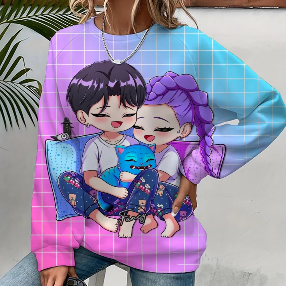 Anime K-Pop Demon Hunters Felpa con cappuccio Harajuku Hip Hop Pullover Top Felpa Alfabeto abbigliamento sportivo Tendenze della moda