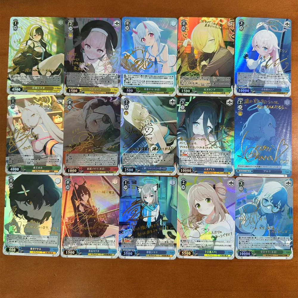 15Pcs/set Anime WS Collection Cards Color Flash Blue Archive The Animation Takanashi Hoshino Hayase Yuka Signature Card Bronzing