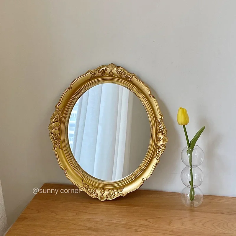 

Gold Makeup Mirror Vintage Art Korean Style Item Wall Bedroom Aesthetic Traffic Mirror Funky Spiegel Wand Living Room Decoration