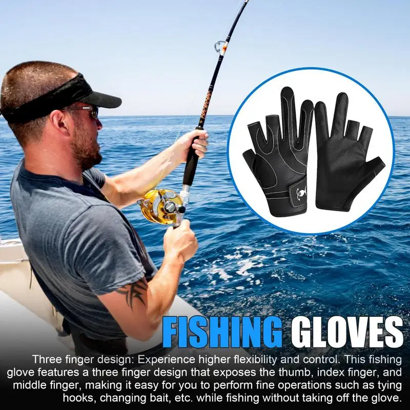 Fishing Mittens 3-Cut Fingers Fishing Mittens Waterproof Non-Slip Grip Men Women Breathable Mittens Cooling For Fishing Camping