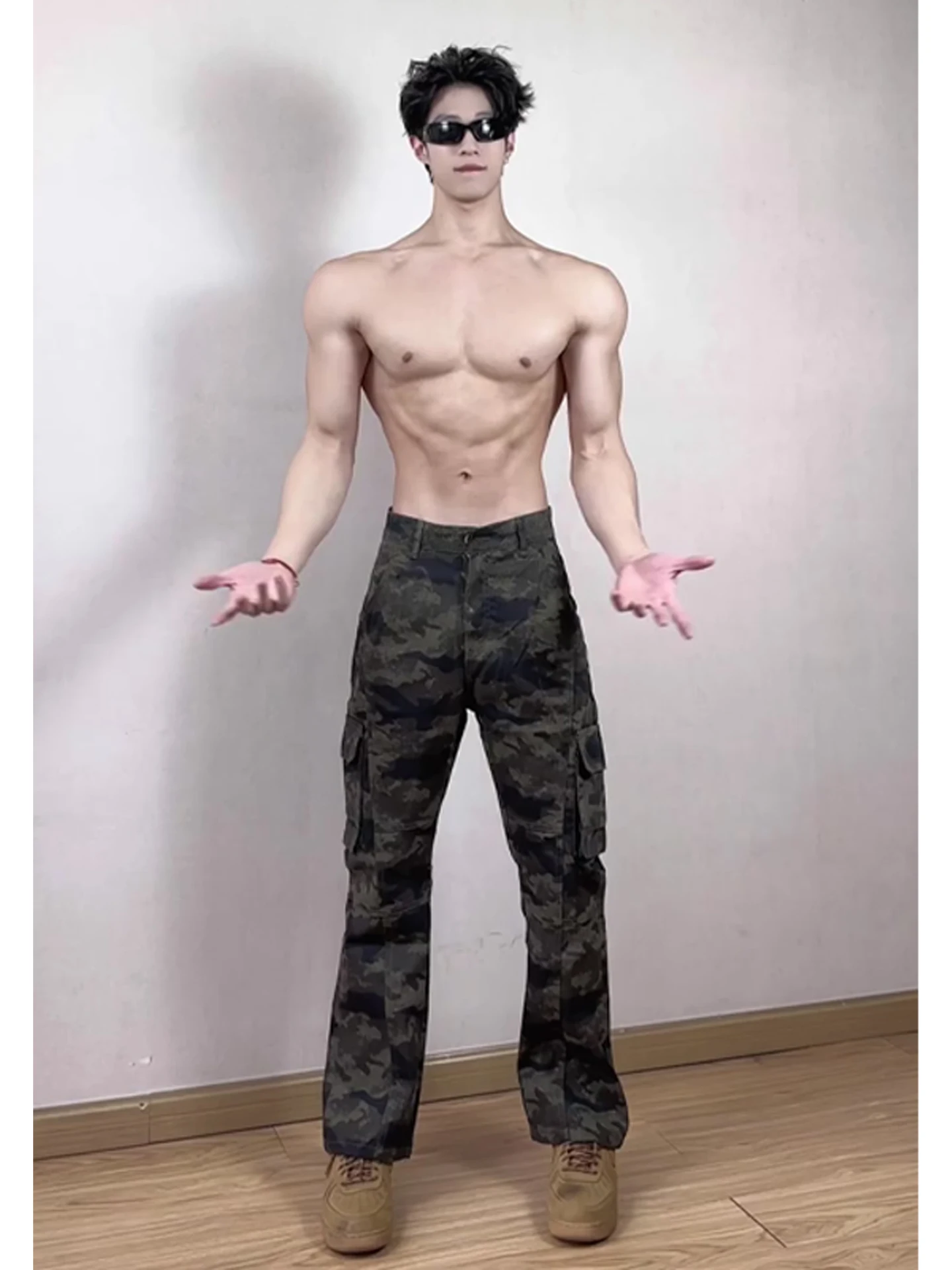 

American Sle Camouflage Work Pants Men's Autumn Winter Fce Lined Flared Vintage Trendy High Street Straight Leg Pants