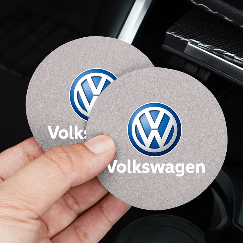 2Pcs Car Water Cup Mat Suede Non-Slip Coaster Accessories For VW GTI Polo Golf Passat Tiguan Arteon Touareg Taigo Caddy Jetta