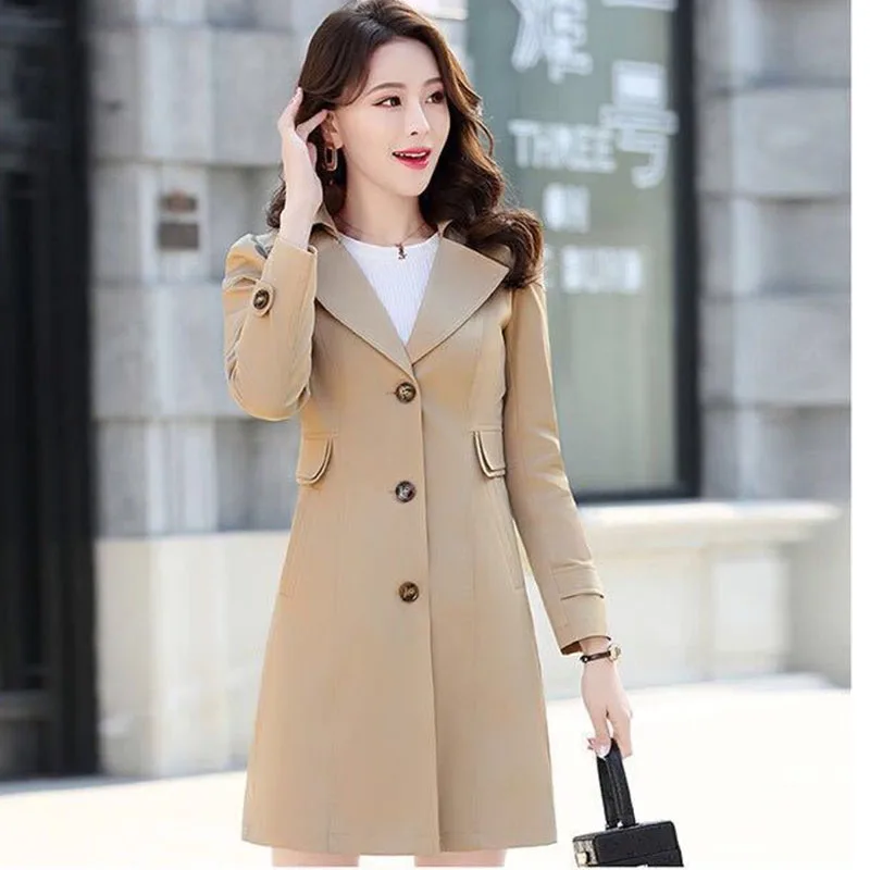 

Spring Autumn New 2025 Windbreaker Coat Women Fashion Slim Mid Length Trench Coat Women's Casual Single-breasted Outerwear