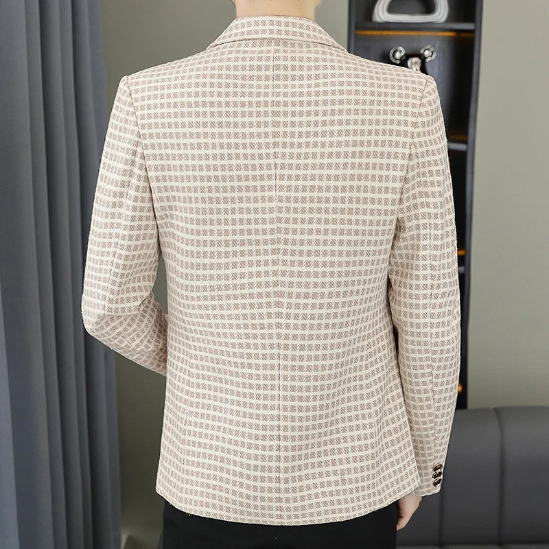 سترة رجالية منقوشة بقصة ضيقة ، النسخة الكورية من اتجاه السترة غير الرسمية للشباب الوسيم ، الأعمال الرجالية ، السفر في الهواء الطلق ، الموضة