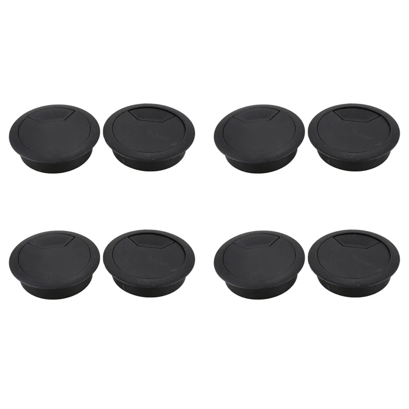 ABRS-8 Pcs 50Mm Diameter Desk Wire Cord Cable Grommets Hole Cover Black