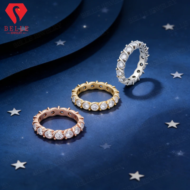 

Круглое кольцо Eternity с муассанитом, 3,5 мм, цвет D, VVS1, стерлинговое серебро 925 пробы, белое, желтое, розовое золото, обручальное кольцо с кругом любви