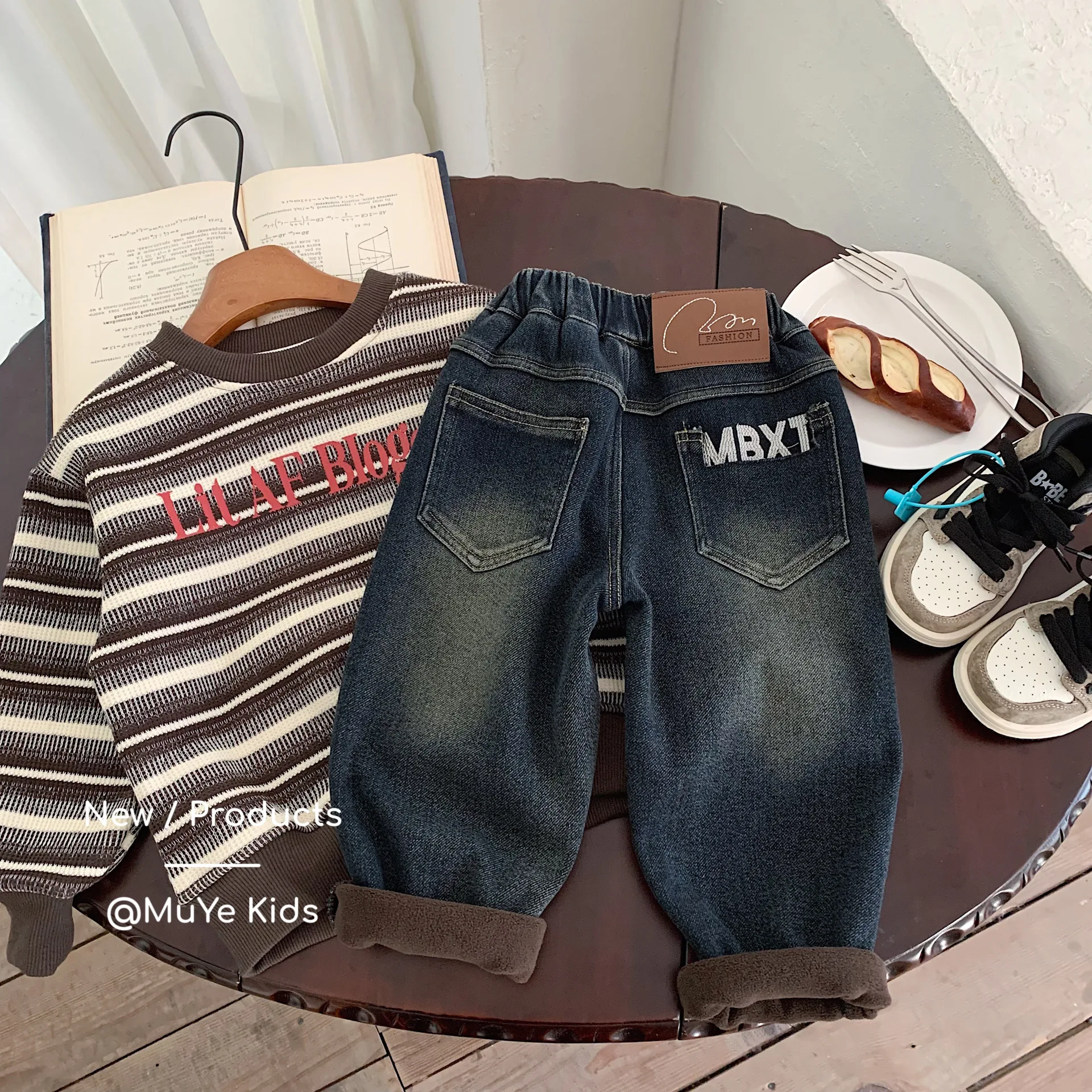 

Toddler Kids Boys Jeans 2025 Winter Fashion Thick Warm Children 1-8Y Boys Trouser Casual Letter Print Teenager Boy Demin Pant