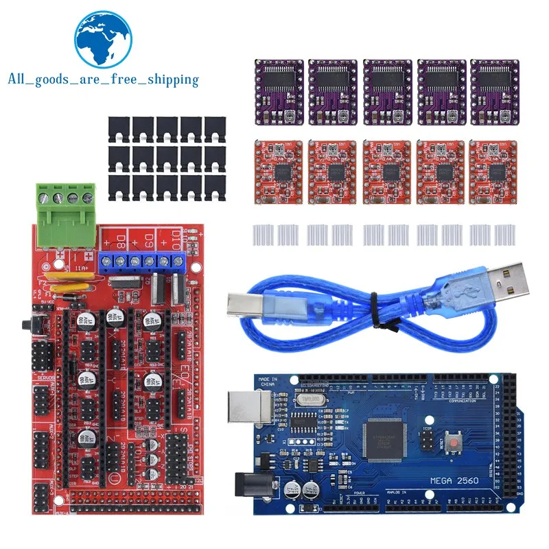 

Панель управления Mega 2560 R3 + RAMPS 1,4 + 5 шт. привода шагового двигателя A4988 или DRV8825 для комплекта arduino