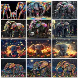 GATYZTORY Hand Painting Colorful Elephant Painting By Numbers Kit DIY Artwork Canvas Art Gift Home Decoration Acrylic Paint Kits