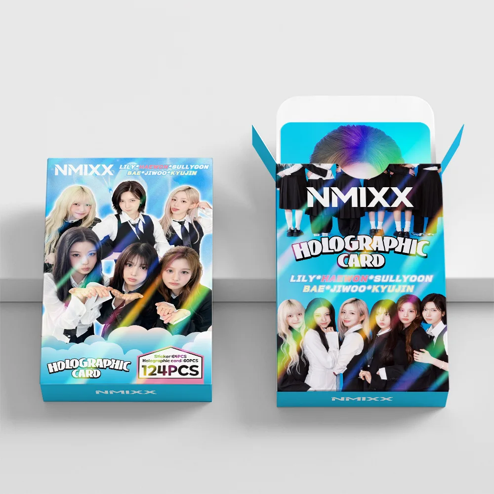 124Pcs NMIXX Debut 4th Anniversary Laser Photocards Kpop Star Collection Lomo Cards Holographic Flash Cards Fans Gifts