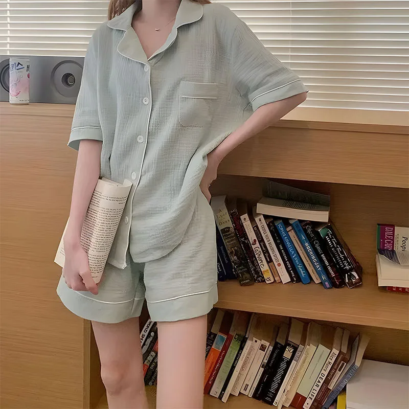 Summer Thin Pajamas Female Ins Pajamas Female Thin Short-Sleeved Shorts Loose Homewear Two-Piece Set