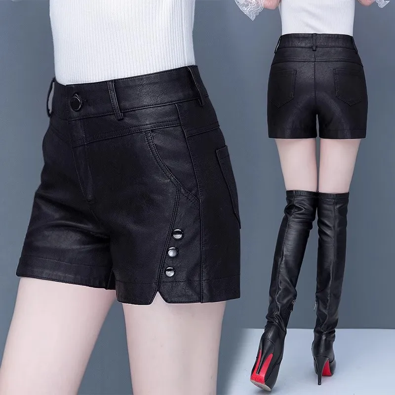 

Женские кожаные брюки с высокой талией из искусственной кожи, осенне-зимние, больших размеров, черные, повседневные, прямого кроя, для работы и отдыха, модные