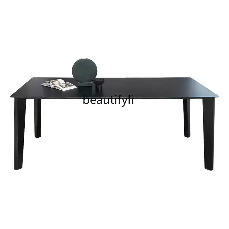 

Lamina rock slab dining table Delifeng simple household dining table solid wood leg rock slab table