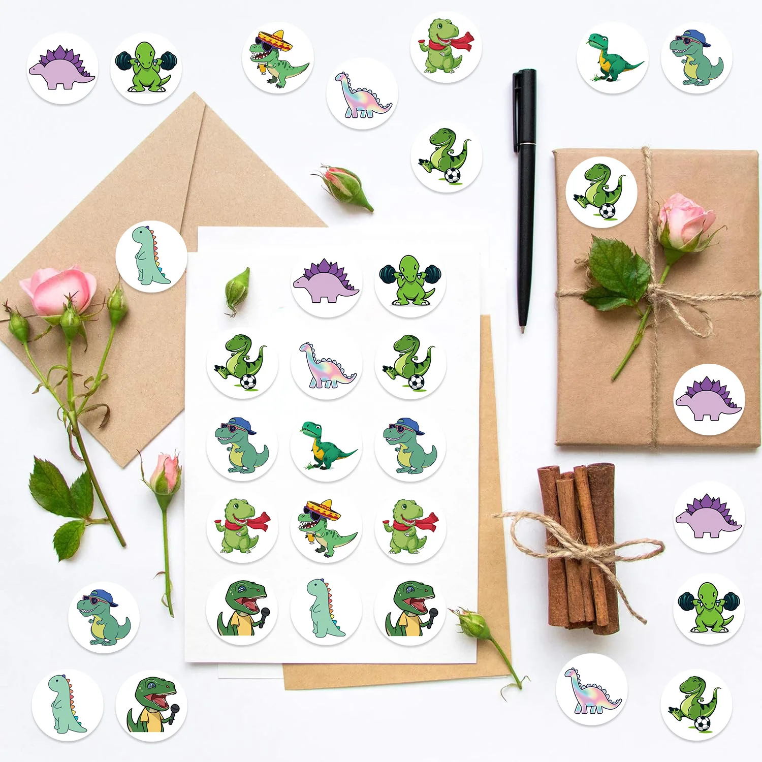 Rouleau d'autocollants Graffiti dinosaure mignon, 500 pièces/rouleau, décoration créative, étui de téléphone portable, carnet de notes, tasse d'eau, jouets cadeaux