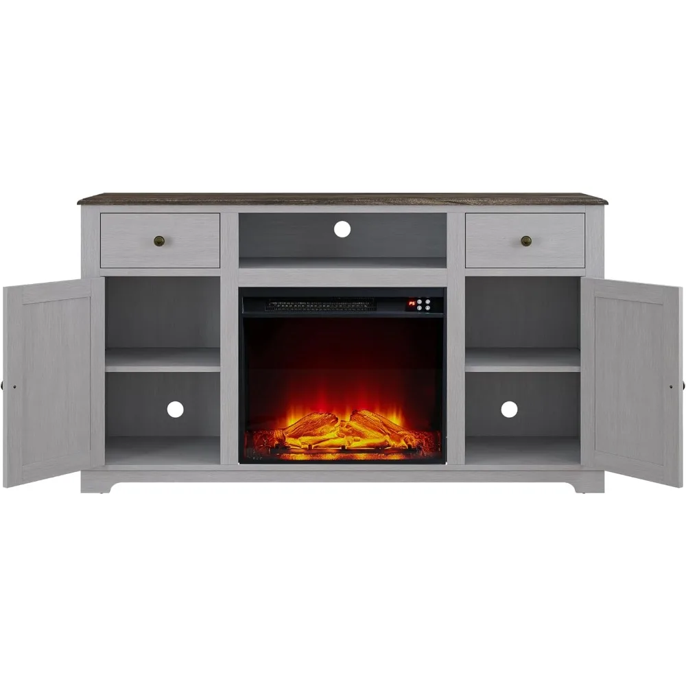 حامل تلفزيون مدفأة كهربائية مقاس 60 بوصة مع مساحة تخزين علوية، بابين لأجهزة التلفاز حتى 60 مركز ترفيهي #2