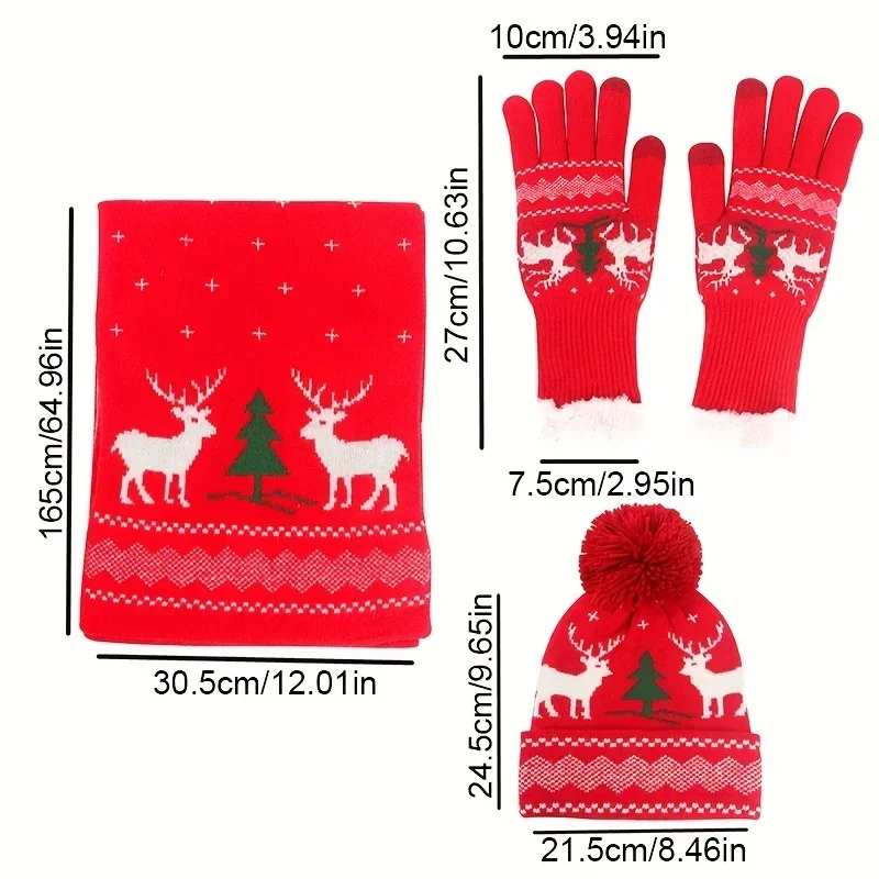 3 Stuks Trendy Handschoenen Sjaal Kerst Beanie Set Voor Vrouwen Schattige Cartoon Coldproof Sjaals Winter Outdoor Accessoires