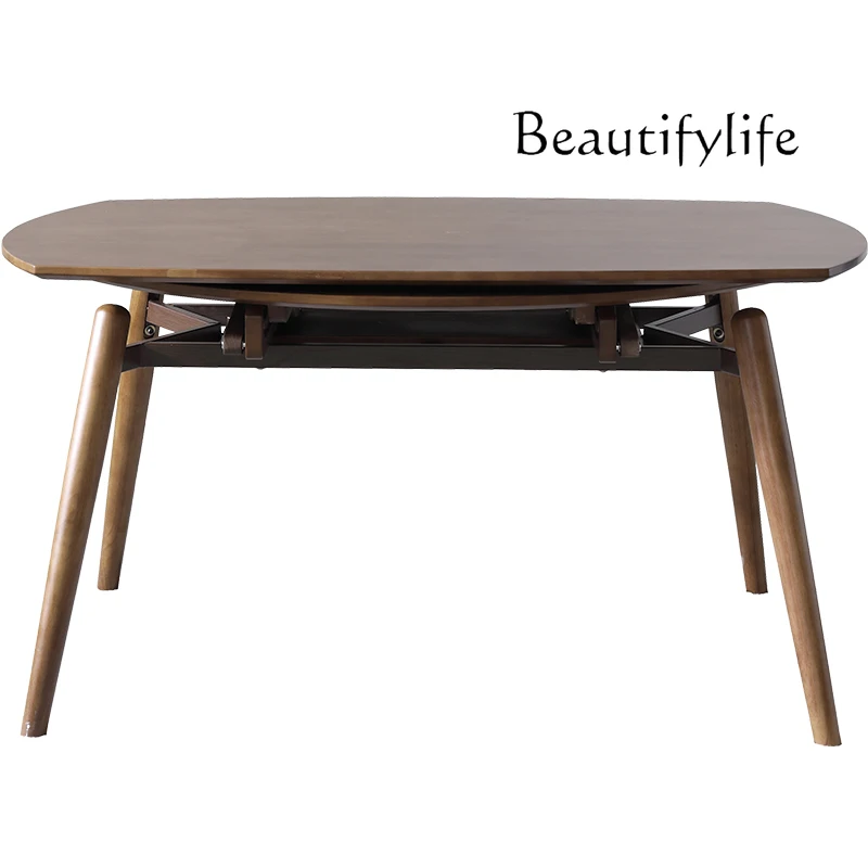 

All solid wood dining table and chairs Small apartment telescopic folding square variable round table Chinese round table