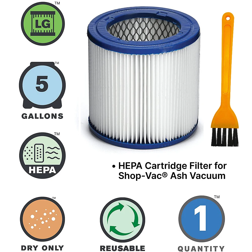 Replacement Filter for Shop Vac 9032933 Ash Vacuum CleanStream HEPA Cartridge Filter, Stops Ultra Fine Dust(2-Pack)