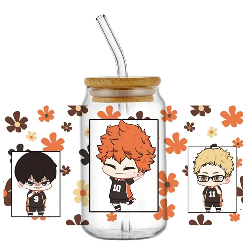 Volleyball cartoon UV DTF Cup Wrap for 16oz Libbey Glass Sticker Can Tumbler Transfer for Cup Wraps Libbey stickers