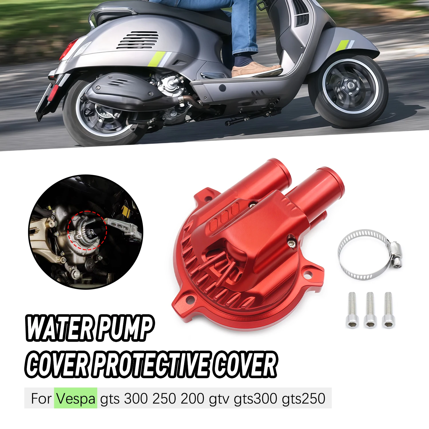 

CNC Aluminum For VESPA GTS 300 250 200 GTV Motorcycle Parts Engine Radiator Cooling Water Pump Guard Protection Cove