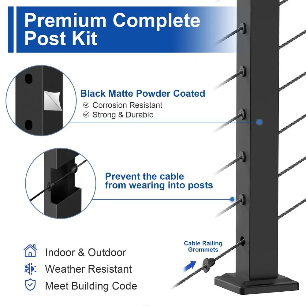 Stair Railing Post Cable Kit 42" Adjustable Top Mount Stainless Steel Line Angle 25-35 Degrees Indoor/Outdoor Decks Balconies