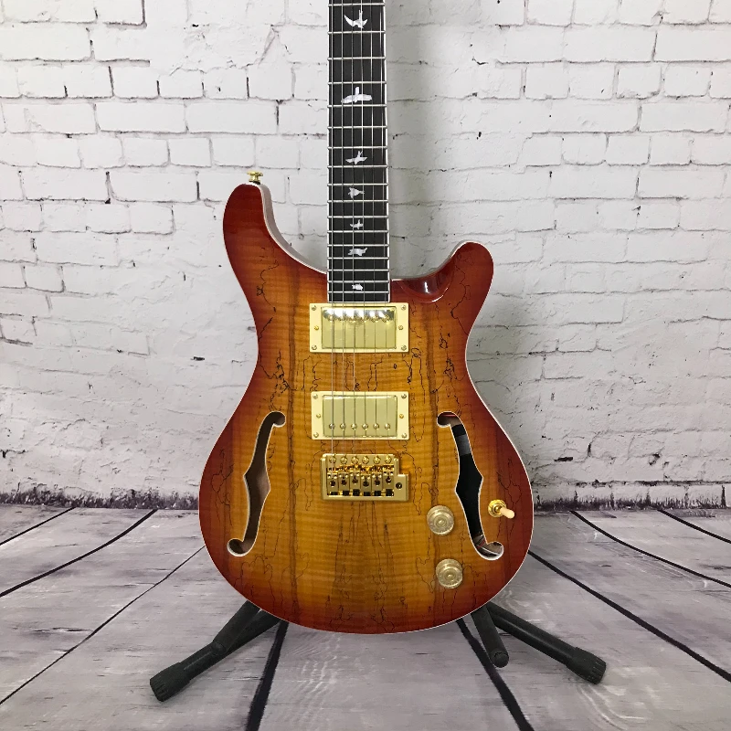 PRS Electric Guitar Double Missing Corner Half Air Heart Fluff Pattern Wood Grain Fluff Amber Scale Knob Free Shipping