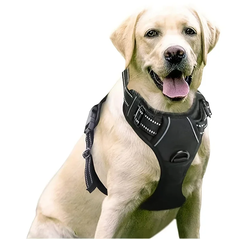 

Dog Harness, No-Pull Pet Harness with 2 Leash Clips, Adjustable Soft Padded Dog Vest, Black Pet grooming Pet name tag Dog stuff